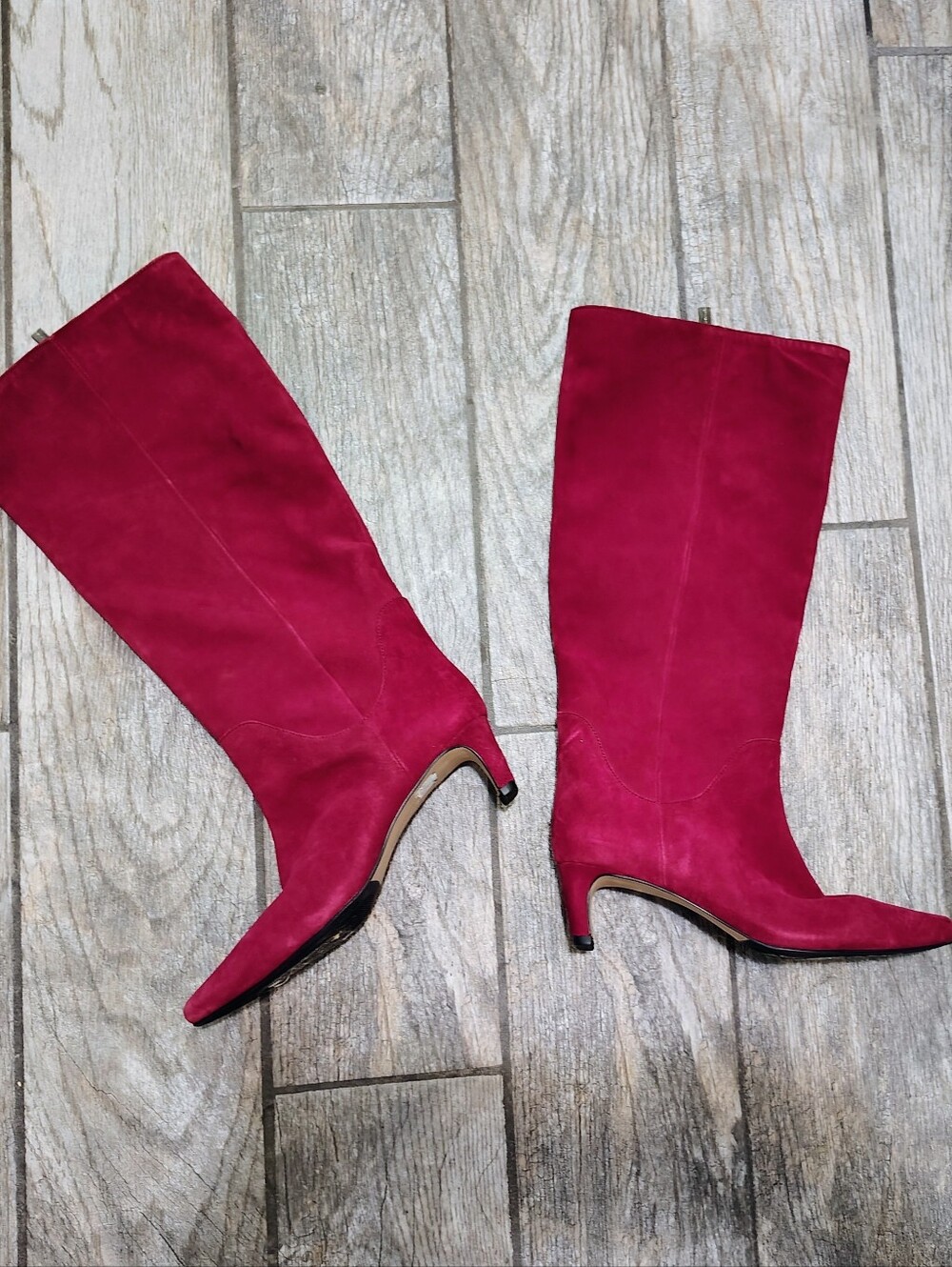 Anthropologie Vince Camuto Genuine Leather Suede Cranberry Red Tall Boots